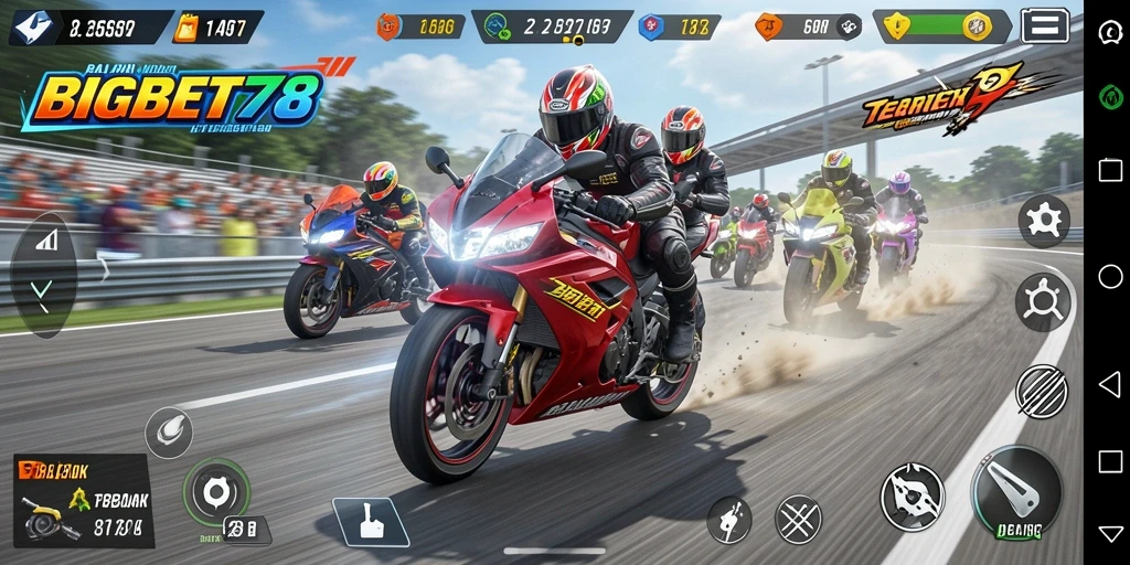 Gameplay seru dan menegangkan di <strong>BIGBET78</strong> saat balapan motor.