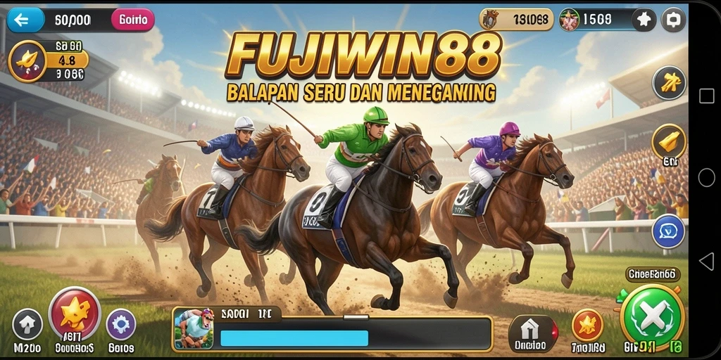 Tampilan gameplay FUJIWIN88 dengan mobil balap yang memukau.
