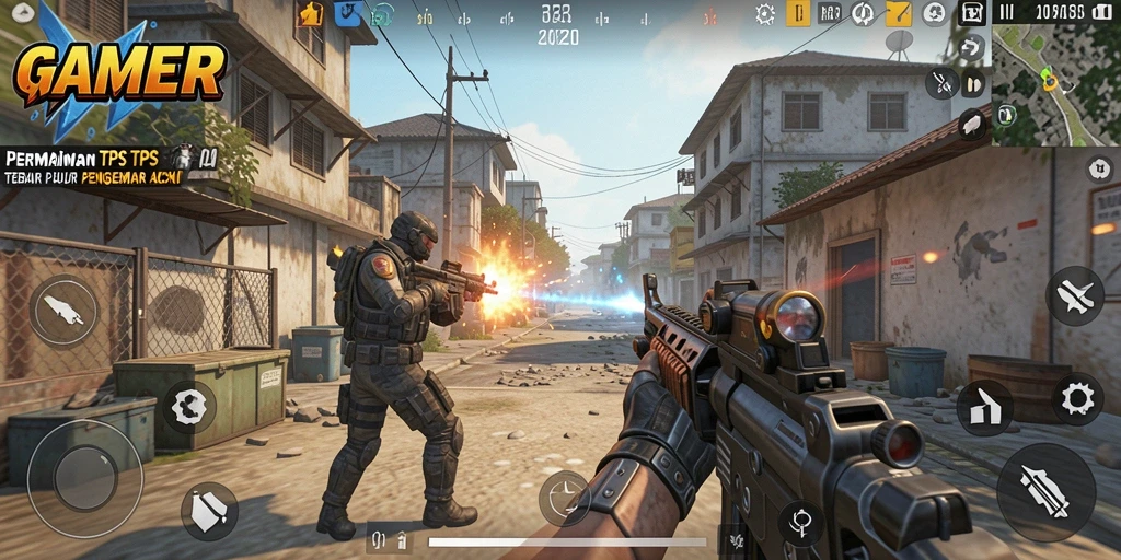 Screenshot gameplay GAMERP dengan aksi menegangkan di TPS.