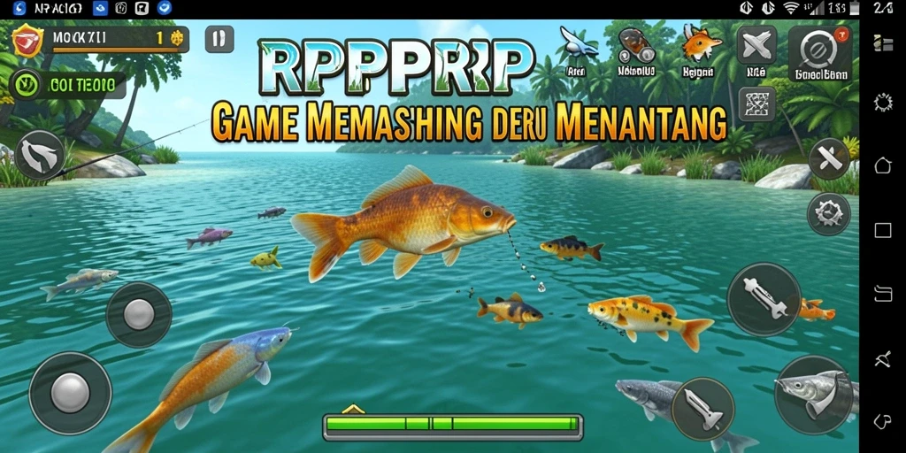Tampilan gameplay RPRPRP dengan aksi memancing yang seru.
