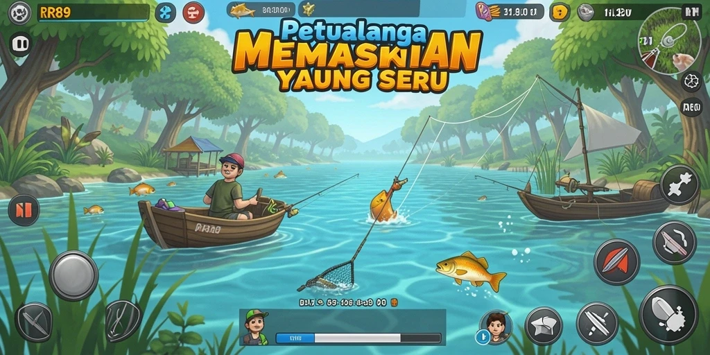 Screenshot utama RR89 menampilkan gameplay memancing yang seru.